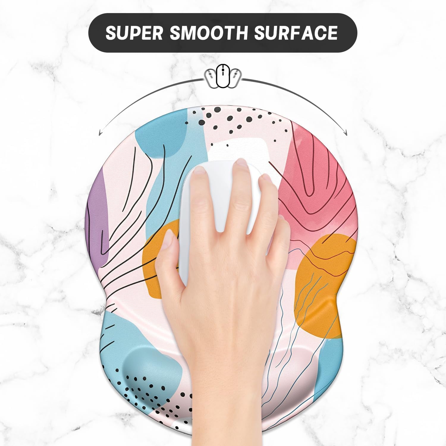 Ergonomic Mouse Pad with Gel Wrist Support Small Wrist Rest Smooth Surface Non-Slip PU Base Comfortable Office Supplies Pain Relief, 8.7 X 7.2 Inches, Art Style Pattern