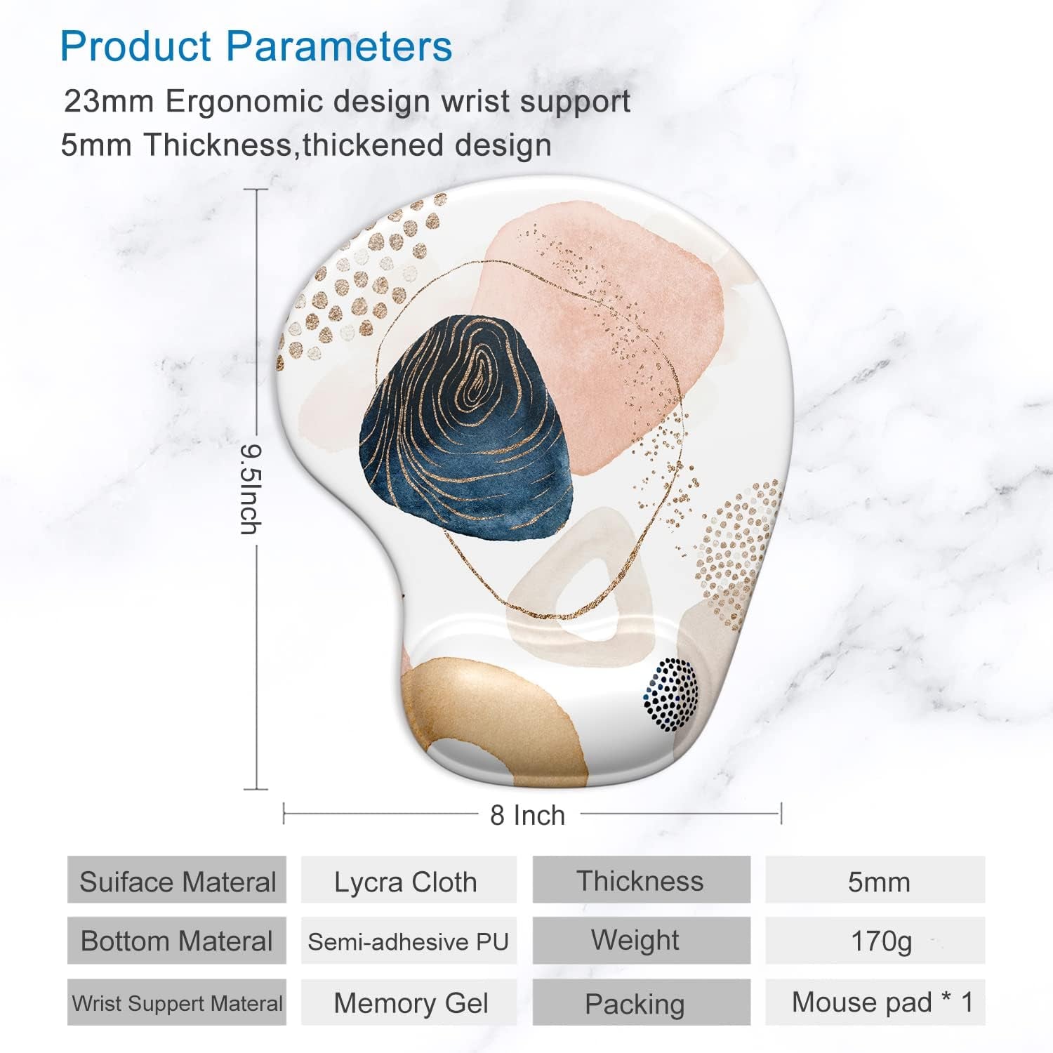 Mouse Pad, Mouse Pad Wrist Support Mousepad with Wrist Rest, Mouse Pads for Wireless Mouse Ergonomic Cute Desk Decor Desk Accessories for Women, Non-Slip PU Base, Aesthetic Boho