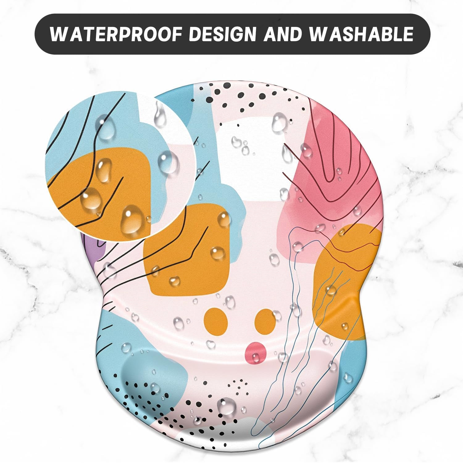 Ergonomic Mouse Pad with Gel Wrist Support Small Wrist Rest Smooth Surface Non-Slip PU Base Comfortable Office Supplies Pain Relief, 8.7 X 7.2 Inches, Art Style Pattern