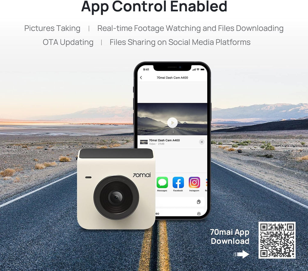 Dash Cam A400, Ivory, Front and Rear 2K QHD, 2" LCD, Built in Wifi, Parking Monitor, 145° Wide-Angle FOV, WDR Night Vision, Ios/Android Mobile App