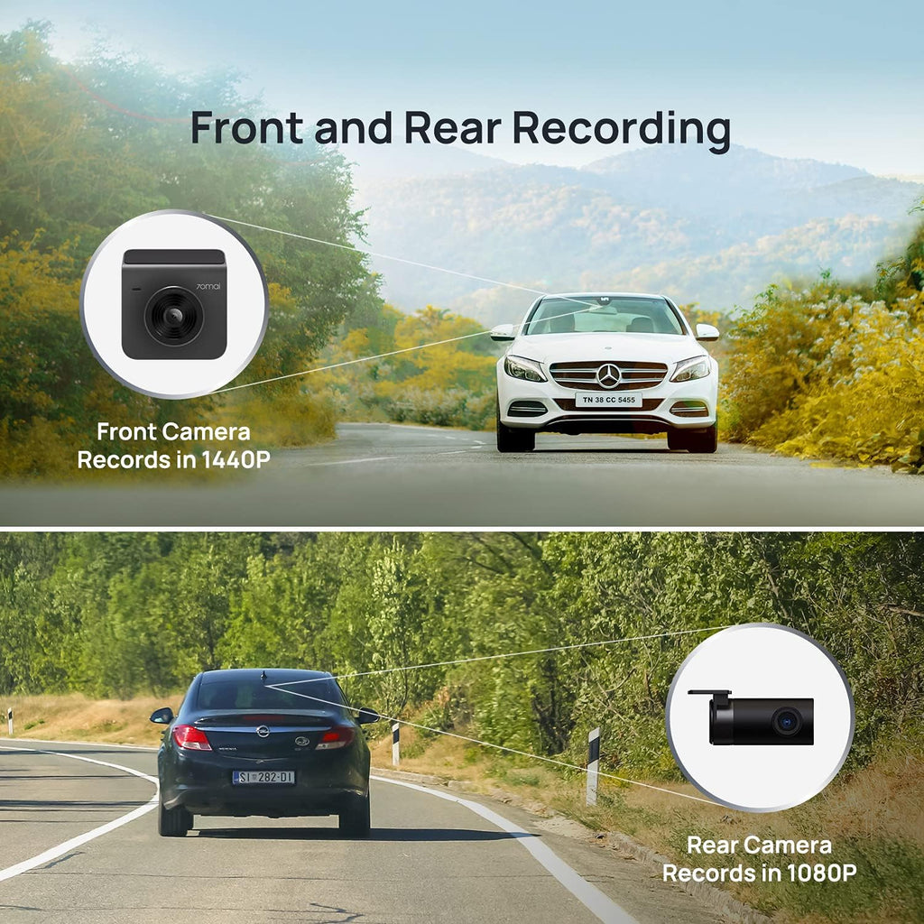 Dash Cam A400, Gray, Front and Rear 2K QHD, 2" LCD, Built in Wifi, Parking Monitor, 145° Wide-Angle FOV, WDR Night Vision, Ios/Android Mobile App
