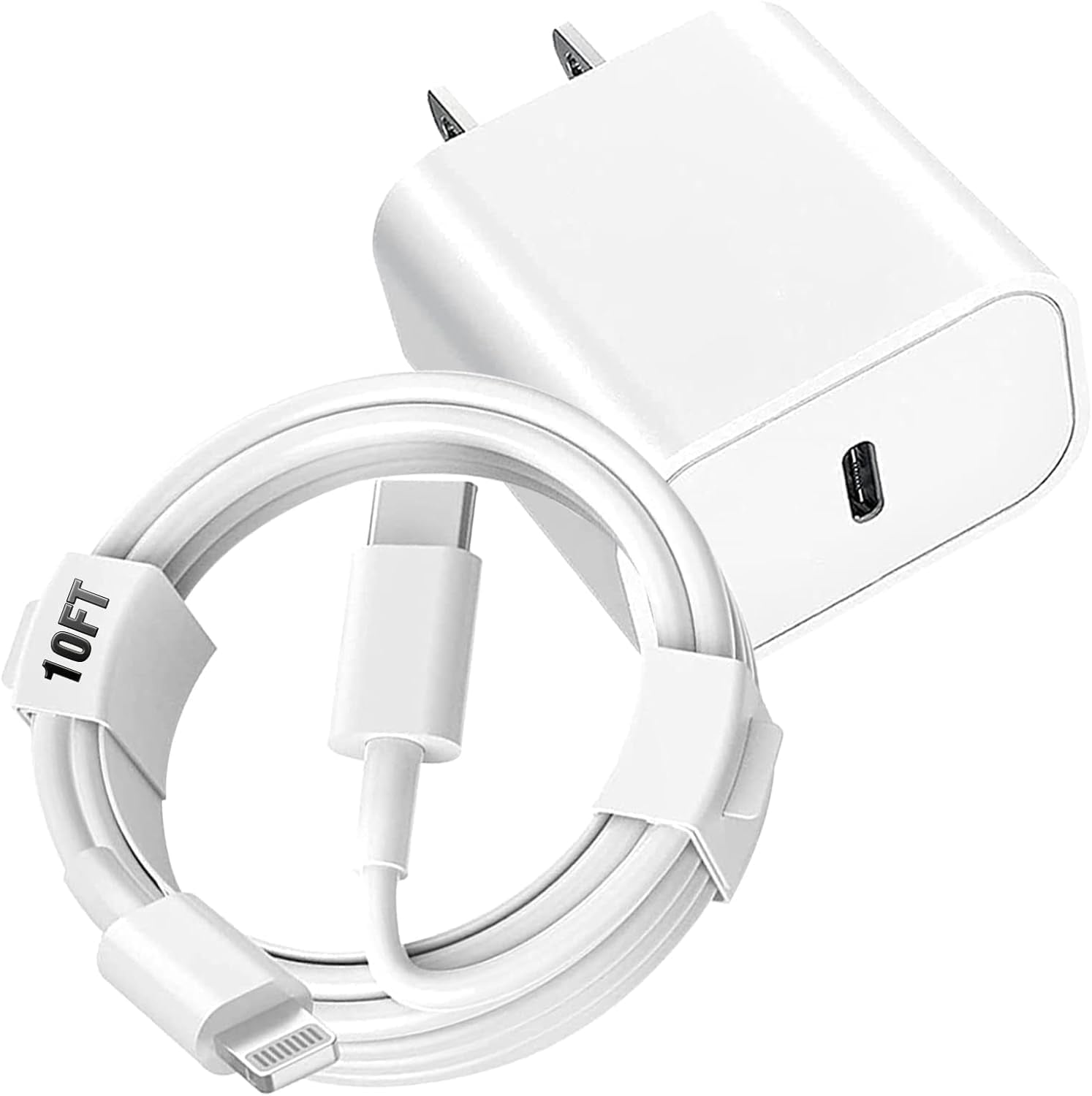 Iphone Charger Fast Charging [Mfi Certified] 20W PD USB C Wall Charger with 10FT Type C to Lightning Cable, Compatible with Iphone 14/13/12 Pro Max/11/Xs/Max/Xr