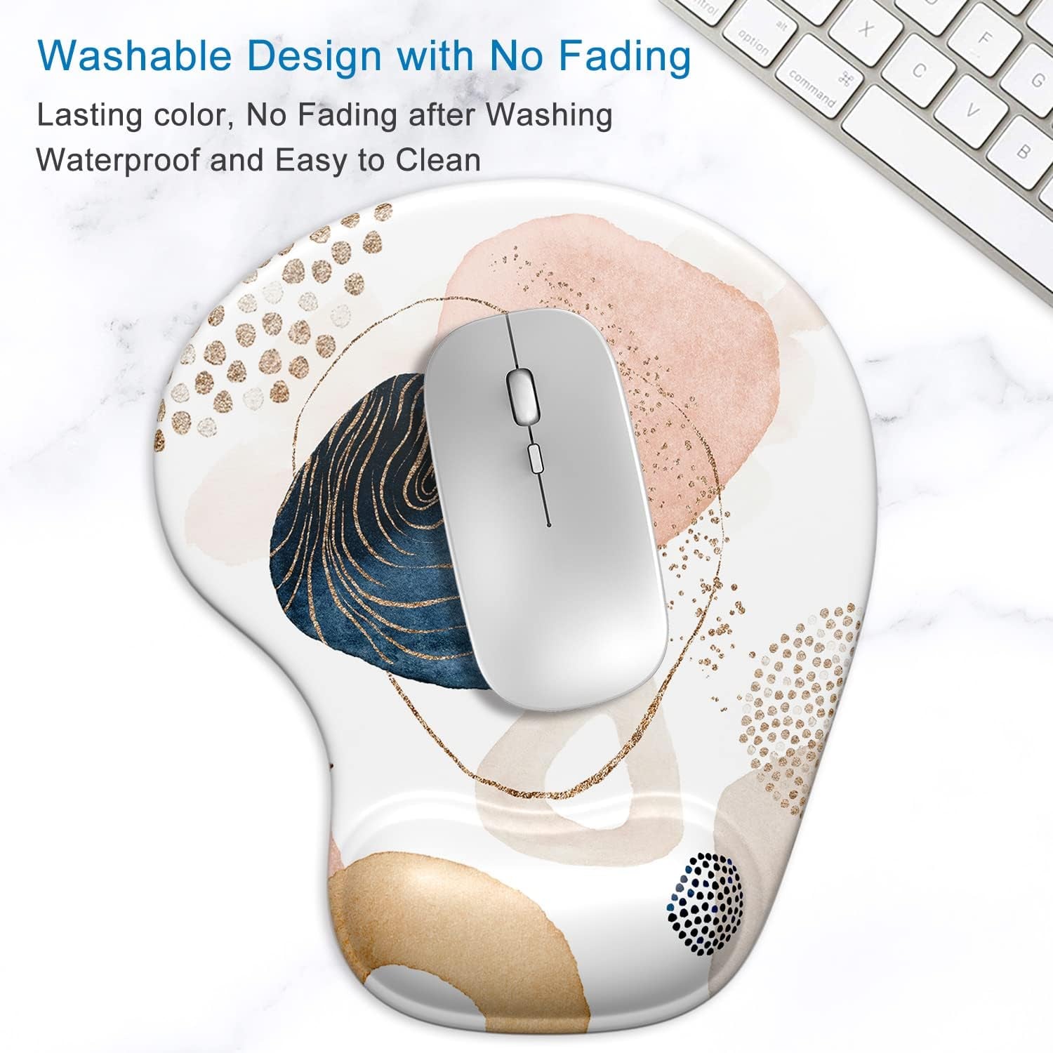 Mouse Pad, Mouse Pad Wrist Support Mousepad with Wrist Rest, Mouse Pads for Wireless Mouse Ergonomic Cute Desk Decor Desk Accessories for Women, Non-Slip PU Base, Aesthetic Boho