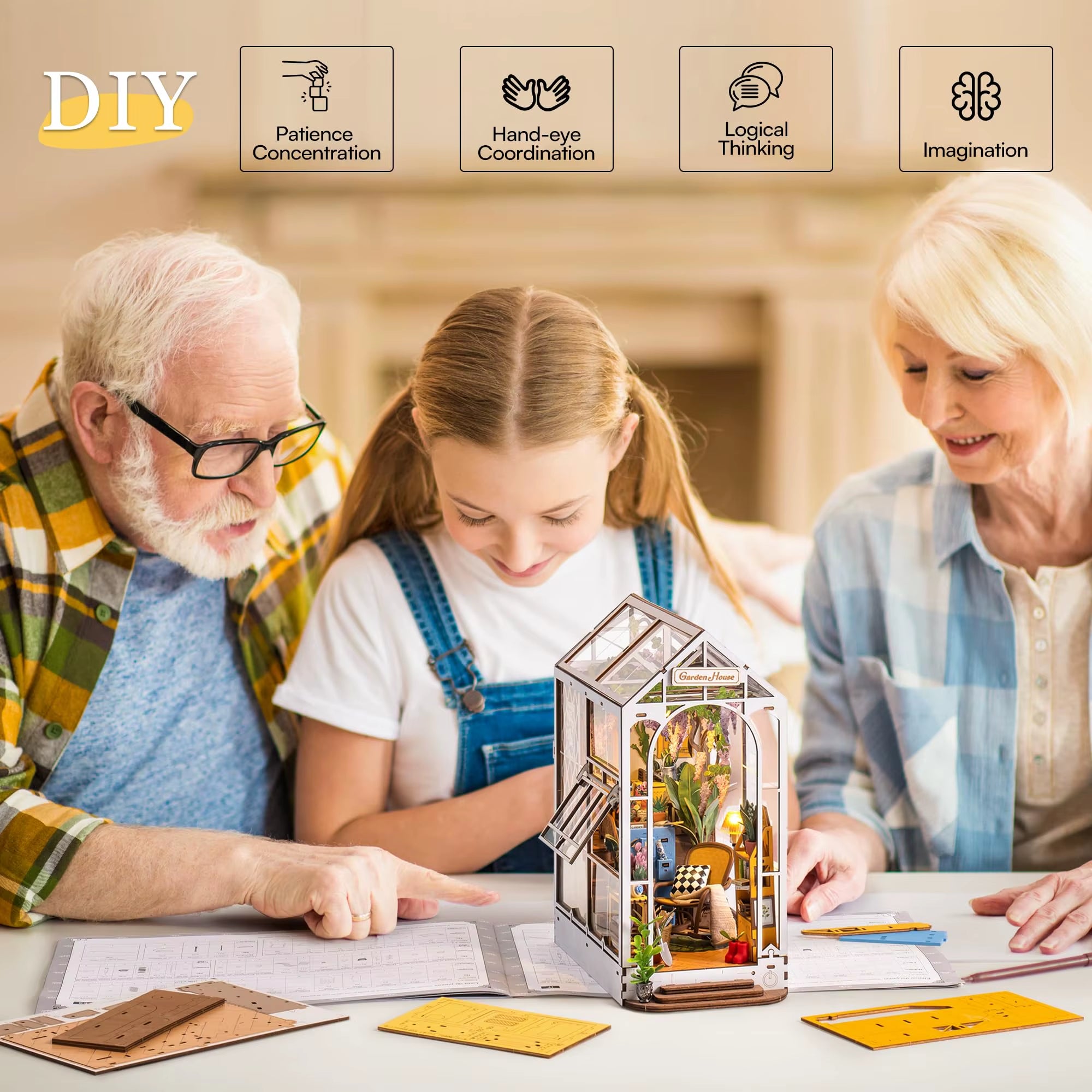 Rolife Original Garden House Kit Book Shelf Insert Easy Assemble Toys Gifts for Kids Girls Home Decoration Book Nook