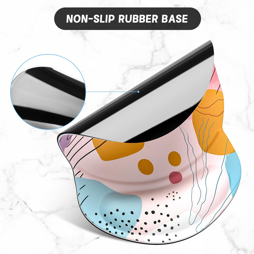 Ergonomic Mouse Pad with Gel Wrist Support Small Wrist Rest Smooth Surface Non-Slip PU Base Comfortable Office Supplies Pain Relief, 8.7 X 7.2 Inches, Art Style Pattern