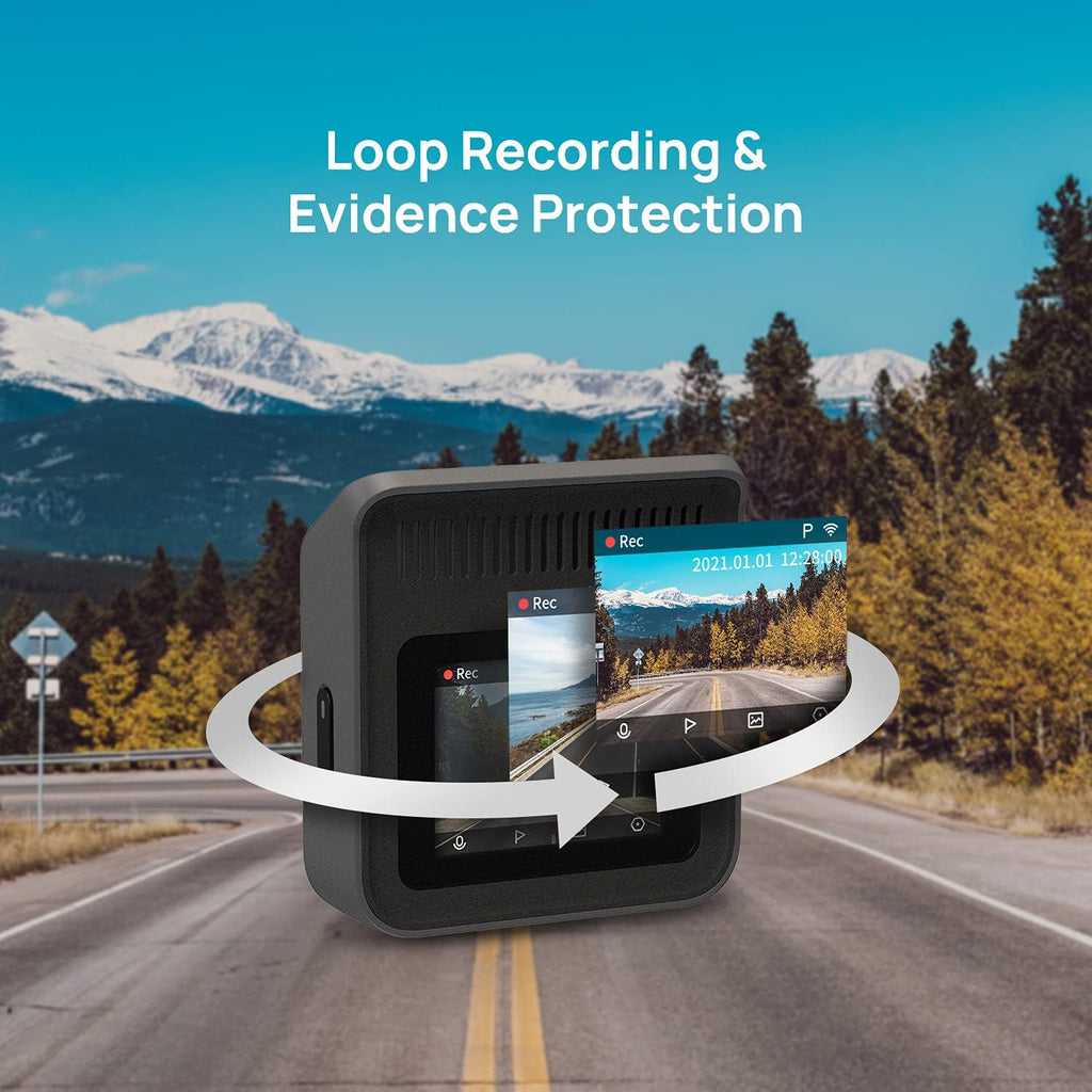 Dash Cam A400, Gray, Front and Rear 2K QHD, 2" LCD, Built in Wifi, Parking Monitor, 145° Wide-Angle FOV, WDR Night Vision, Ios/Android Mobile App