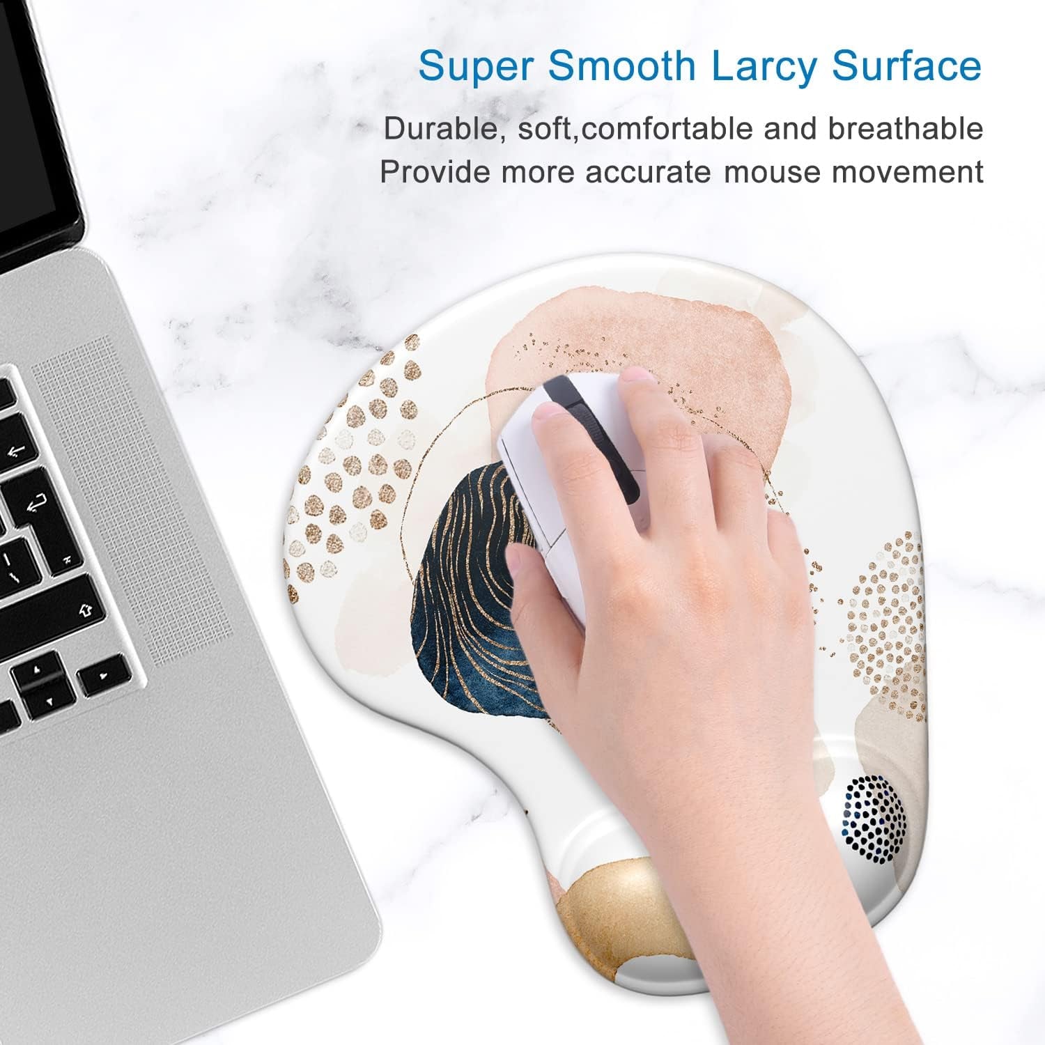 Mouse Pad, Mouse Pad Wrist Support Mousepad with Wrist Rest, Mouse Pads for Wireless Mouse Ergonomic Cute Desk Decor Desk Accessories for Women, Non-Slip PU Base, Aesthetic Boho
